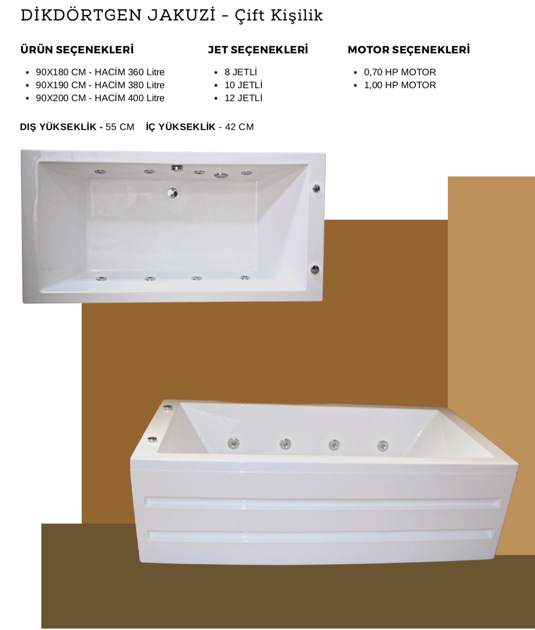 90×180 Dikdörtgen Çift Kişilik Jakuzi