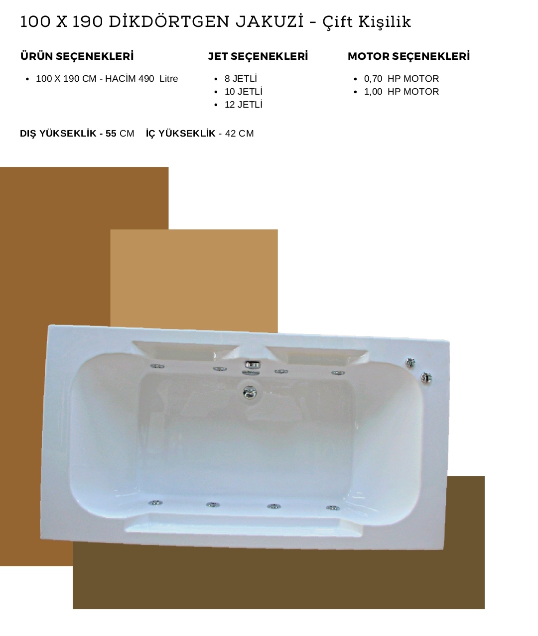 100×190 Çift Kişilik Dikdörtgen Jakuzi